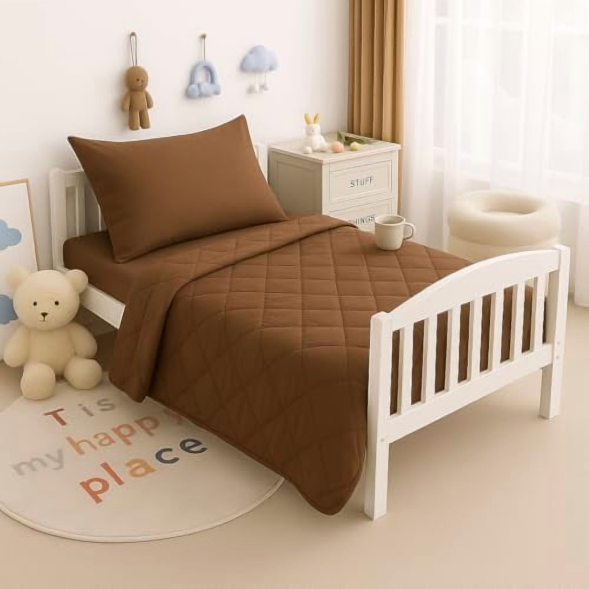 4-Piece Toddler Bedding Set – Soft Microfiber Crib Bedding for Boys & Girls, Includes Comforter, Fitted Sheet, Flat Sheet & Envelope Pillowcase – Breathable, Wrinkle Resistant