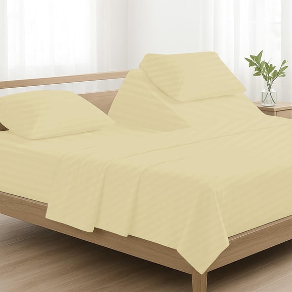 4 Piece Top Split California King Sheets for Adjustable Bed 100% Egyptian Cotton 800 Thread Count Sheets for Sleep Number Bed 36" Flex Top Fits 18" Deep Mattress - Ivory Stripe
