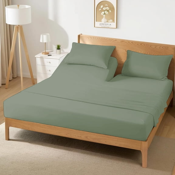 4 Piece Top Split California King Sheets for Adjustable Bed for Sleep Number Bed 32" Flex Top Fits 21" Deep Mattress 100% Egyptian Cotton 800 Thread Count Split Top Cal-King - Sage Solid