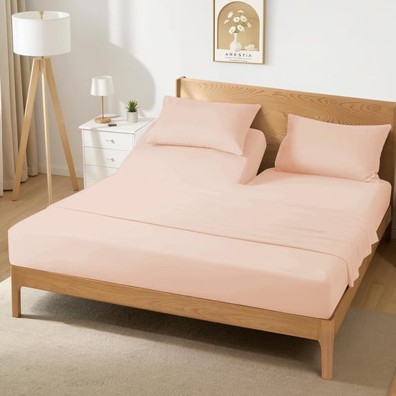 4 Piece Top Split King Sheets for Adjustable Bed for Sleep Number Bed 36" Flex Top Fits 21" Deep Mattress 100% Egyptian Cotton 800 Thread Count Split Top King - Blush Solid