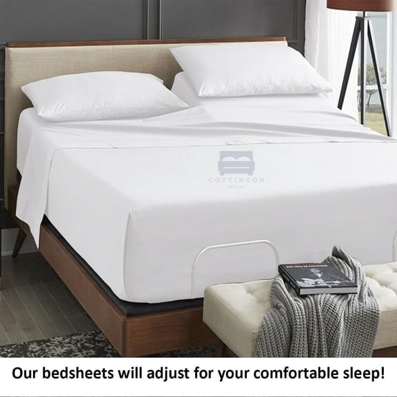 4 Piece Top Split King Sheets Set for Adjustable Beds, Egyptian Cotton 28" Flex Head Shees for Sleep Number Bed fits 16 Inch Deep Mattress, White Solid