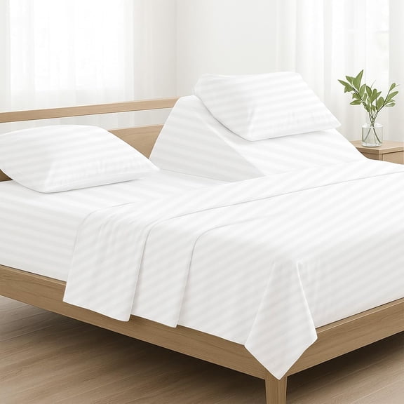 4 Piece Top Split Queen Sheets for Adjustable Bed 100% Egyptian Cotton 800 Thread Count Sheets for Sleep Number Bed 34" Flex Top Fits 18" Deep Mattress - White Stripe