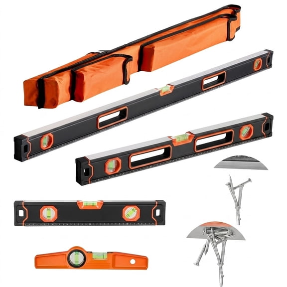 4-Piece Torpedo Level, 48/24/16/10 Inch Box Levels Set, Fluorescent Light Up Bubble Vials Ruler for 45/90/180 Degree, Aluminum Alloy Magnetic Leveler Tool