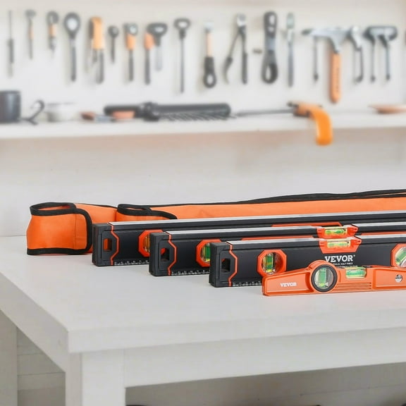 4-Piece Torpedo Level Set 48/24/16/10 Inch Magnetic Box Levels with Light-Up Bubble Vials for 45/90/180 Degree, Aluminum Alloy Shockproof Level Tool with Carrying Bag for Precision Measuring