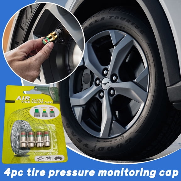 4-Piece Tpms Tire Pressure Monitoring Caps With Visual Alert, Battery-Free & Tool-Free, Fits Most Cars Suvs Motorcycles Bicycles