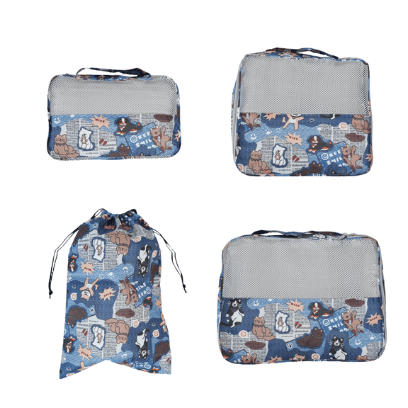 4-Piece Travel Packing Cubes Set, Luggage Organizer Bags with Mesh Top, Lightweight Clothes Storage Pouches, Cartoon Animal Pattern