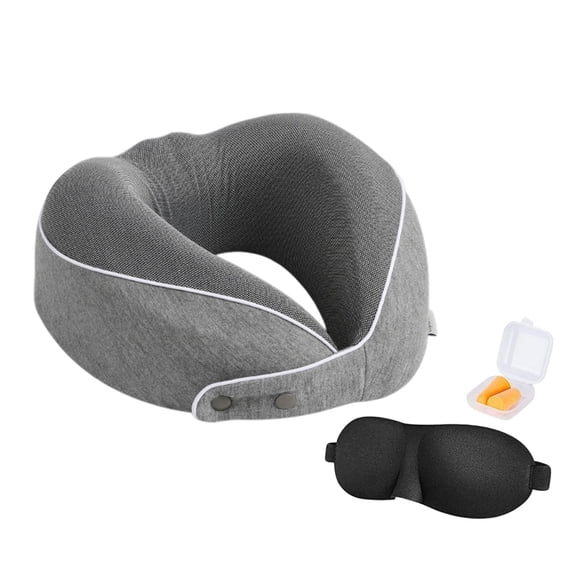 4-Piece Travel Pillow Set with Memory Foam Neck Pillow, Eye Mask & Earplugs - Perfect for Airplane, Car & Home Use
