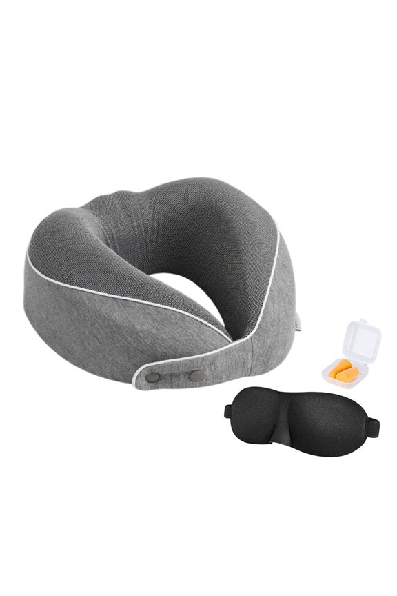 4-Piece Travel Pillow Set with Memory Foam Neck Pillow, Eye Mask & Earplugs - Perfect for Airplane, Car & Home Use