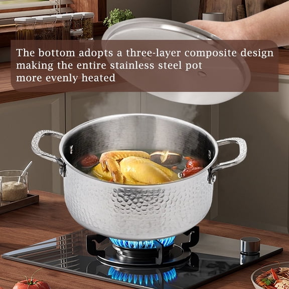 4-Piece Tri-Ply Stainless Steel Pot Set (3-7QT) - Nonstick Hammered Cookware for All Stoves