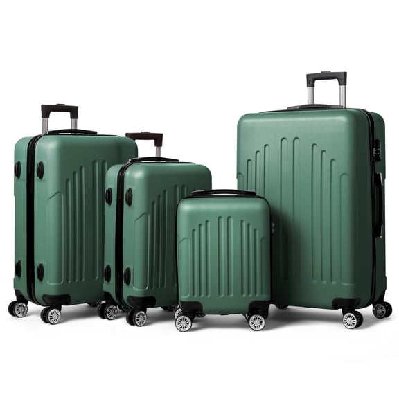 4-Piece Trolley Case Set, Curved Vertical Stripe, 16/20/24/28in Sizes, ABS Lightweight, for Young Travelers & Fashion Seekers​, Retro Green