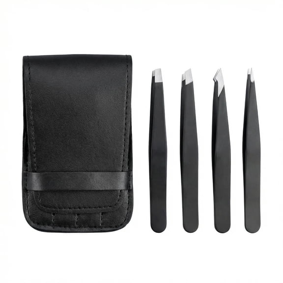 4-Piece Tweezers Set, Professional Stainless Steel Eyebrow Tweezers, Ideal Choice for Facial Hair, Segmentation, And Endogenous Hair Removal (Black)