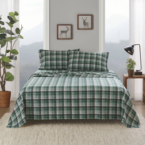 4-Piece Twin Size Green Plaid Printed Sheet Set, Soft Microfiber Bedding Sheets & Pillowcases