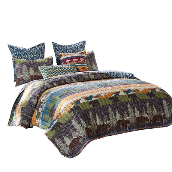4 Piece Twin Size Quilt Set with Nature Inspired Print, Multicolor- Saltoro Sherpi