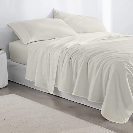 4 Piece Twin Size Sheet Set - 100% Cotton 400 Thread Count Sheet Set - Ivory Solid - Luxurious Bedding