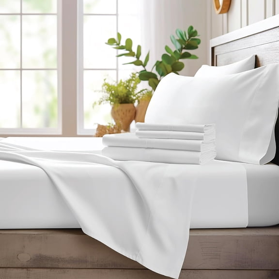 4 Piece Twin Size Sheet Set, 100% Viscose Made from Bamboo, Breathable, Ultra Soft Cooling Bed Sheets for Hot Sleepers, Beddings with Deep Pockets Fit 16" Mattress, White