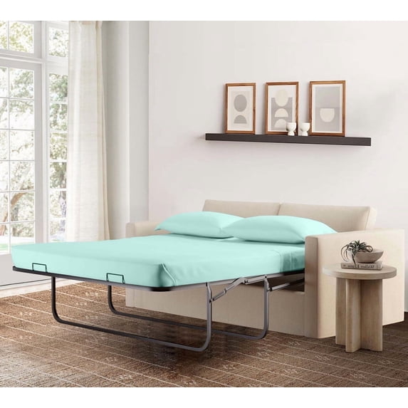 4-Piece Twin Sleeper Sofa Sheet Set, 100% Egyptian Cotton, 600 Thread Count, Fits 5" Deep Pull-Out Couch Mattress (36" x 72") - Aqua Blue Solid