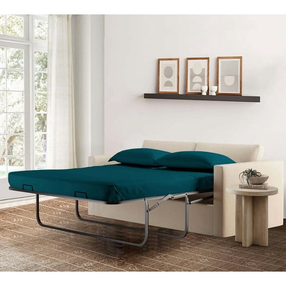 4-Piece Twin Sleeper Sofa Sheet Set, 100% Egyptian Cotton, 600 Thread Count, Fits 8" Deep Pull-Out Couch Mattress (36" x 72") - Teal Solid