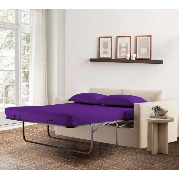 4-Piece Twin Sleeper Sofa Sheet Set, 100% Egyptian Cotton, 800 Thread Count, Fits 8" Deep Pull-Out Couch Mattress (36" x 72") - Purple Solid