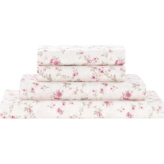 4-Piece Ultra Soft Microfiber Bed Sheets Set, Wrinkle Free Sheets with Deep Pockets Fitted Sheet, Flat Sheet & Pillowcases, Lightweight Breathable Bedding, Floral Rose, Queen