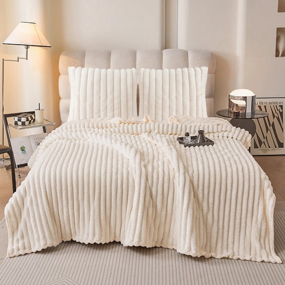 4-Piece Ultra Soft Rabbit Faux Fur Blanket Set. Includes 2 Plush Blankets & 2 Pillowcases. All-Season, Machine Washable for Sofa, Bed & RV. Perfect Gift For 2026.