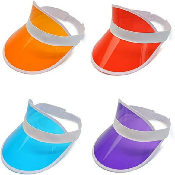 4 Piece Unisex Sun VisorTransparent Plastic 80s Sun Visor Cap for Golf, Tennis and Poker Parties