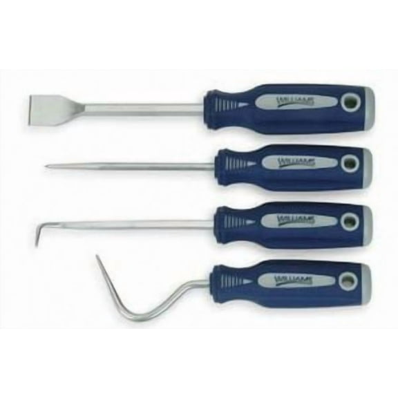 4 Piece Utility Tool Set - Includes A Gasket Scraper, Scratch Awl, Cotter Pin Puller & Hose Removal Tool. Bi-Mold Comfort Grip Handles. Williams # JHW40251