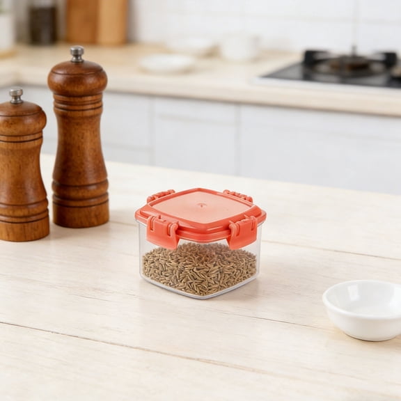 4-Piece Value Pack Seasoning Box - 5x5x4cm red Plastic Spice Containers, Airtight Leak-Proof Stackable Seasoning Box for Spices/Snacks/Baby Food, Transparent Body & Food-Grade Material