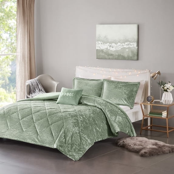 4-Piece Velvet King/Cal King Duvet Cover Set Includes Throw Pillow
