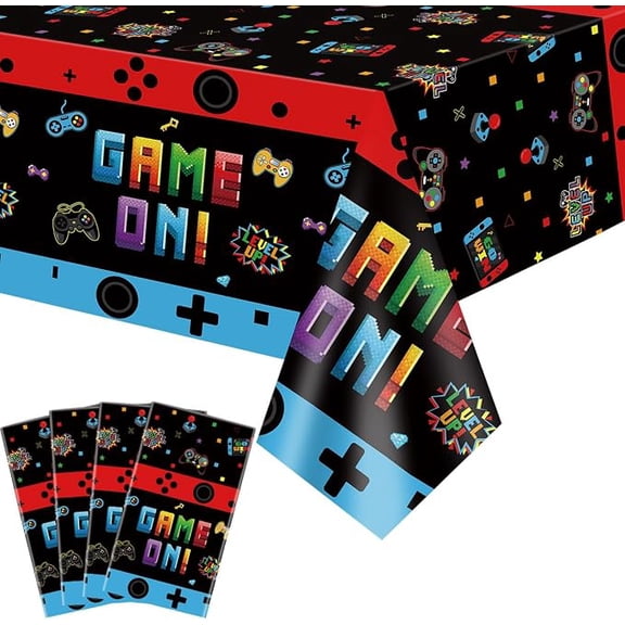 4 Piece Video Game Tablecloths 52 x 86 Inches Waterproof Gaming Party Table Covers