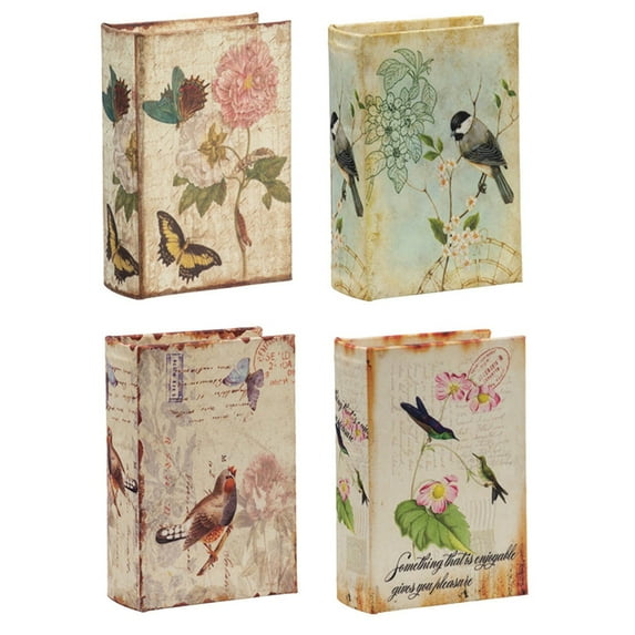 “4-Piece Vintage Book-Shaped Storage Boxes (5.5x4x2”) - Retro Floral ...