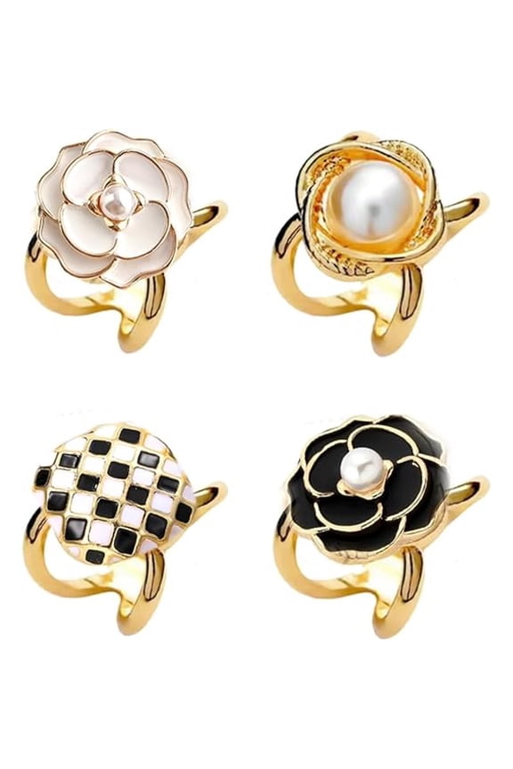 4-Piece Vintage Style Pearl Collar Brooch Set, Faux Pearls & Alloy Rhinestones with Secure Clip, Multi-Functional Waist Scarf Pins, Ideal Gift for Her on Christmas, Birthday and Anniversary