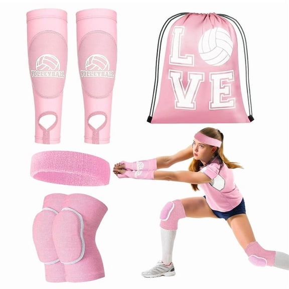 4 Piece Volleyball Arm & Knee Protection Set,Thick Sponge Knee Pads & Headband for Teens & Students