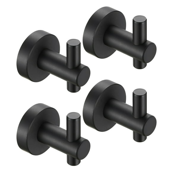 4-Piece Wall-Mounted Bathroom Robe Hook with hidden mounting base in Black
