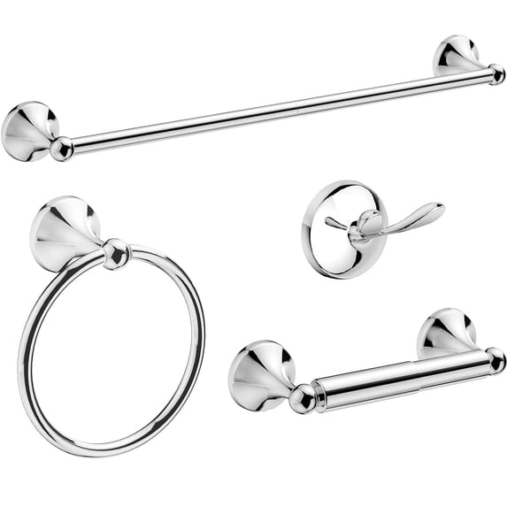 4-Piece Wall Mounted Towel Bar Set, 18-Inch Heavy Duty Bathroom Hardware Set, Bathroom Accessories, Modern Home Style, Polished Chrome