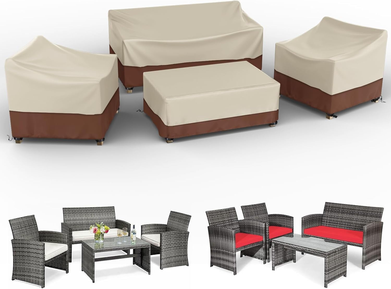 4 Piece Waterproof Outdoor Patio Furniture Covers Set Heavy Duty 600D Protection for Coffee Table Chair Loveseat Black