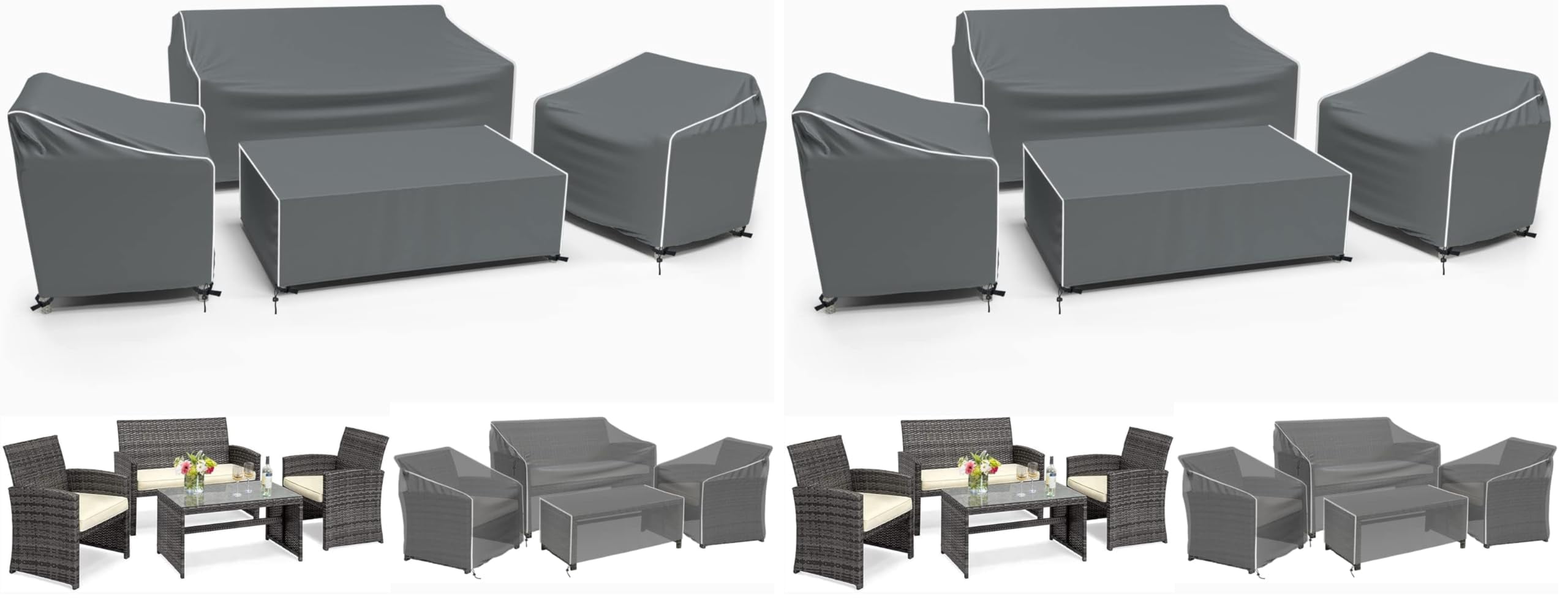 4 Piece Waterproof Outdoor Patio Furniture Covers Set Heavy Duty 600D Protection for Coffee Table Chair Loveseat Black