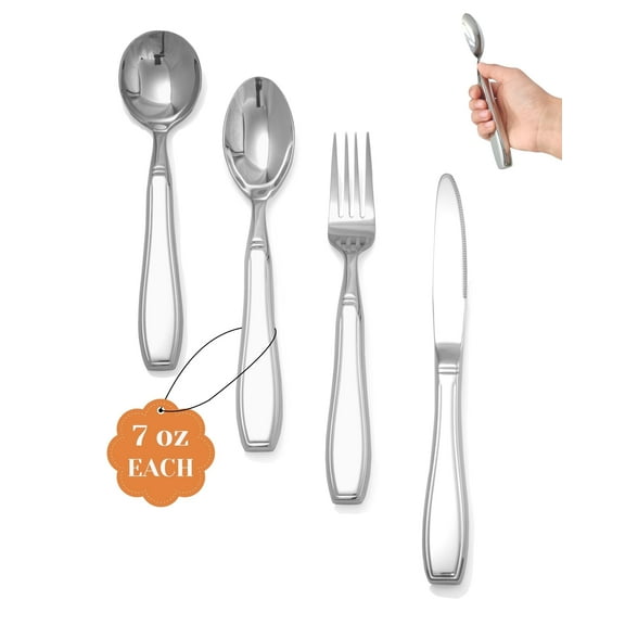 4-Piece Weighted Utensils for Tremors and Parkinsons (7 oz Each) - Weight Silverware for Hand Tremors, Weighted Utensils for Hand Tremors, Adaptive Utensils for Elderly