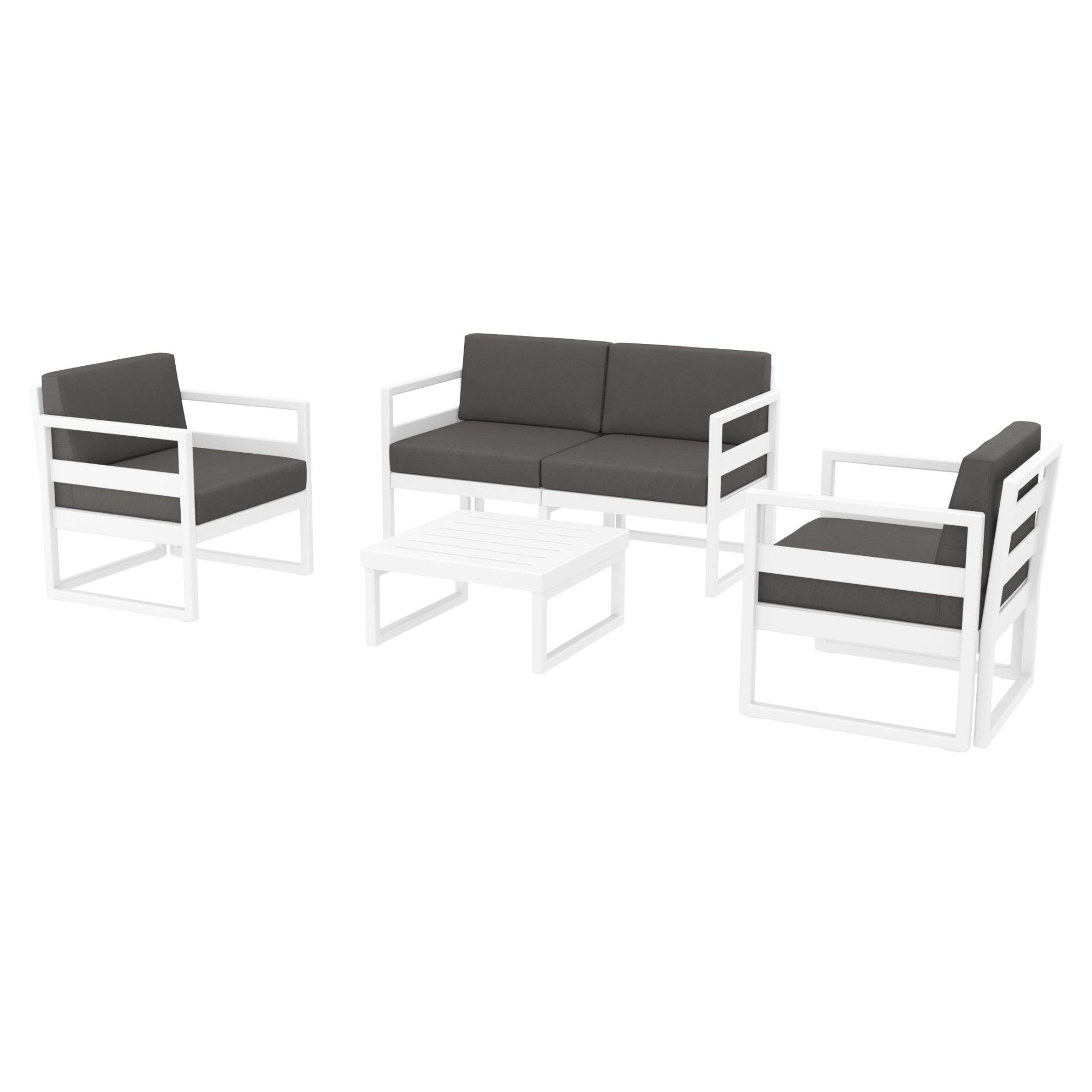4 Piece White Outdoor Patio Lounge Set with Charcoal Sunbrella Cushion 54.5" - image 1 of 4