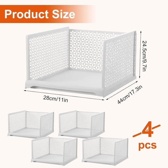 4-Piece White PP Drawer Boxes for Wardrobe Storage