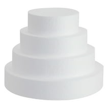 4 Piece White Round Cake Dummy Tier Set, Foam Fake Cake in 4 Sizes for Decorating and Crafts, Baking Displays, Wedding Cake Design, Birthday Cakes, Parties (6, 8, 10, and 12 in)