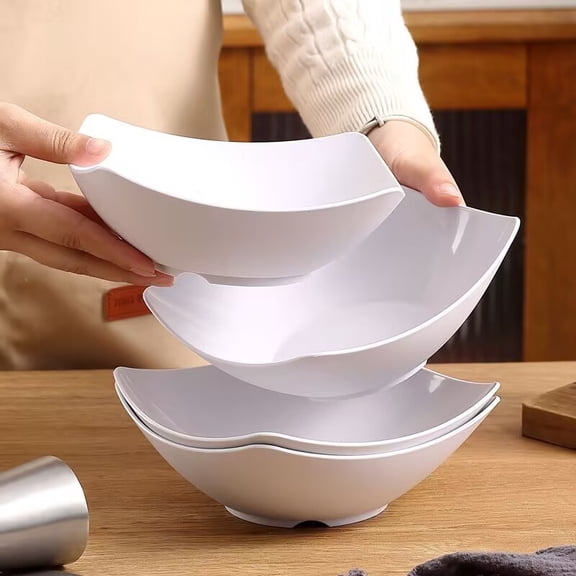4 Piece White Wheat Straw Deep Plates, Square Corner Soup Bowls, 24oz Capacity, Lightweight Imitation Ceramic Dinnerware, Microwave Safe Dishes for Home Kitchen