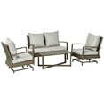 thumbnail image 1 of 4 Piece Wicker Patio Furniture Set with 2 Rocking Chairs, Loveseat Sofa, Outdoor PE Rattan Conversation Set with Cushions, Aluminum Table for Porch, Poolside, Light Gray, 1 of 7