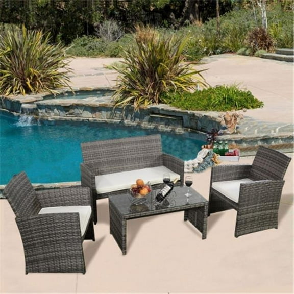 4-Piece Wicker Rattan Patio Furniture Set Garden Lawn Sofa Cushioned Seat - Mix Gray