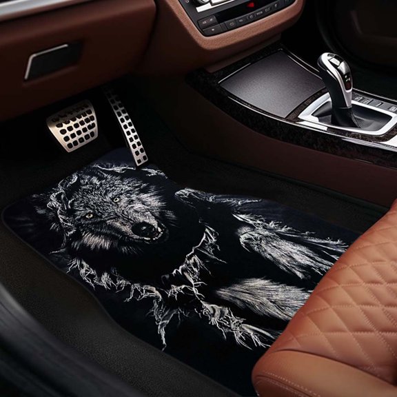4-Piece Wolf Pattern Car Floor Mats, Universal Fit Auto Floor Liners For Cars Trucks Suvs, Anti-Slip All-Weather Interior Protection, Easy Clean Set