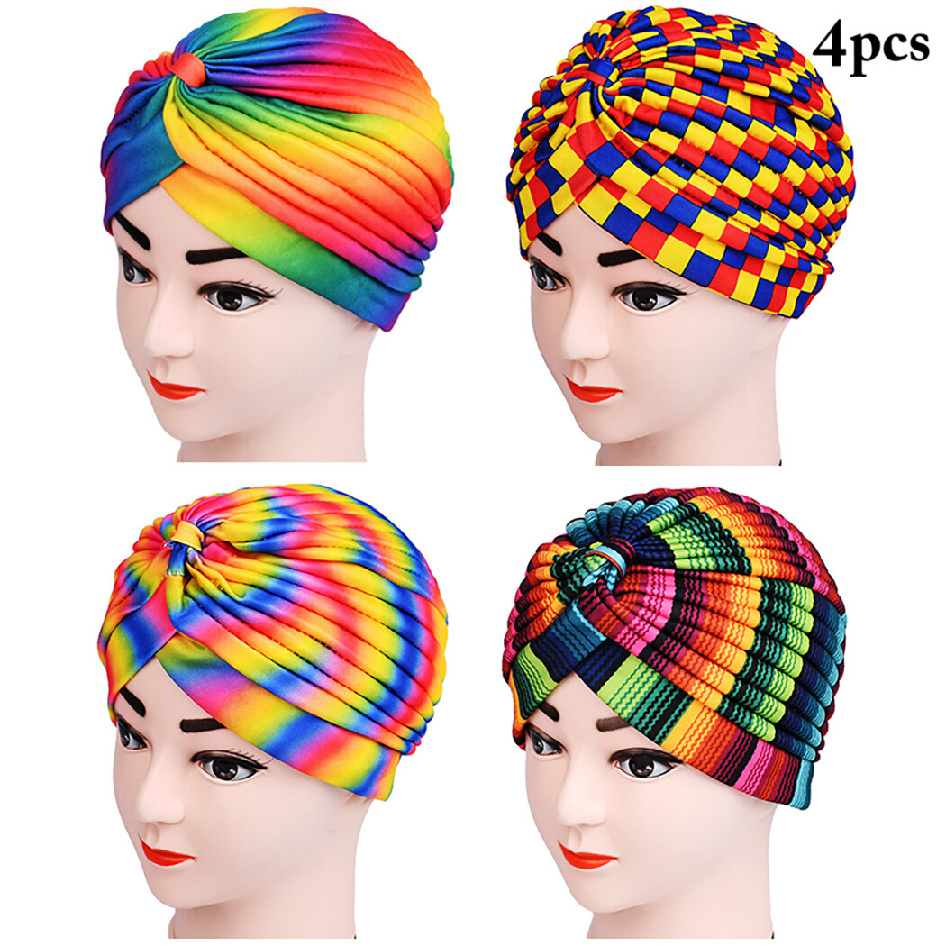 4Piece Women Turban set, Peaoy Twisted Pleated Turbans Head Covers