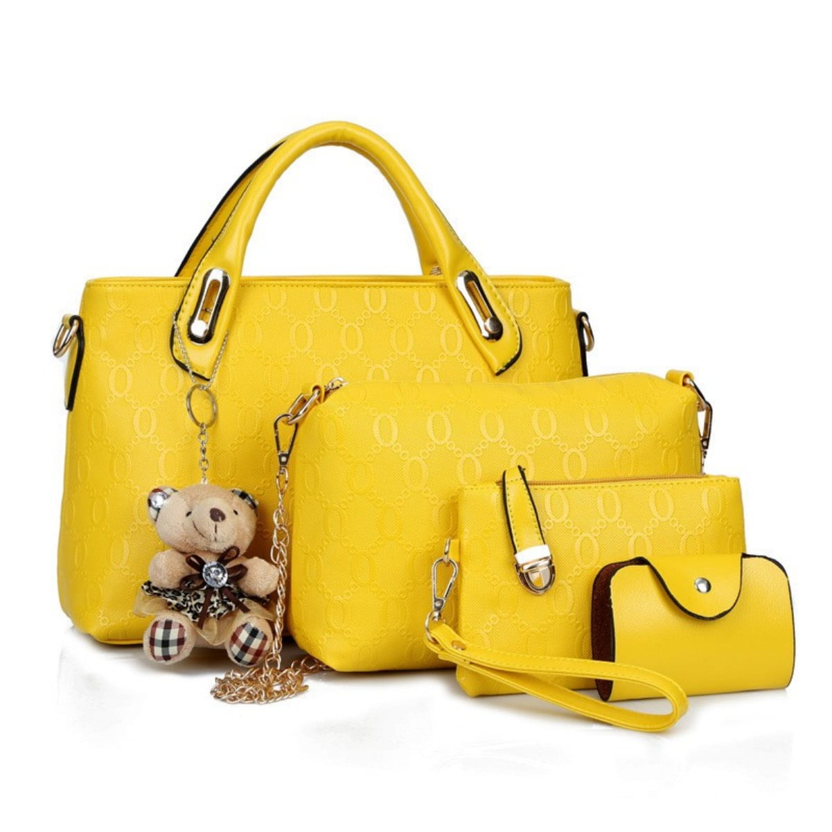 4-Piece Women's Handbag Set - Leather Messenger & Satchel (Yellow)