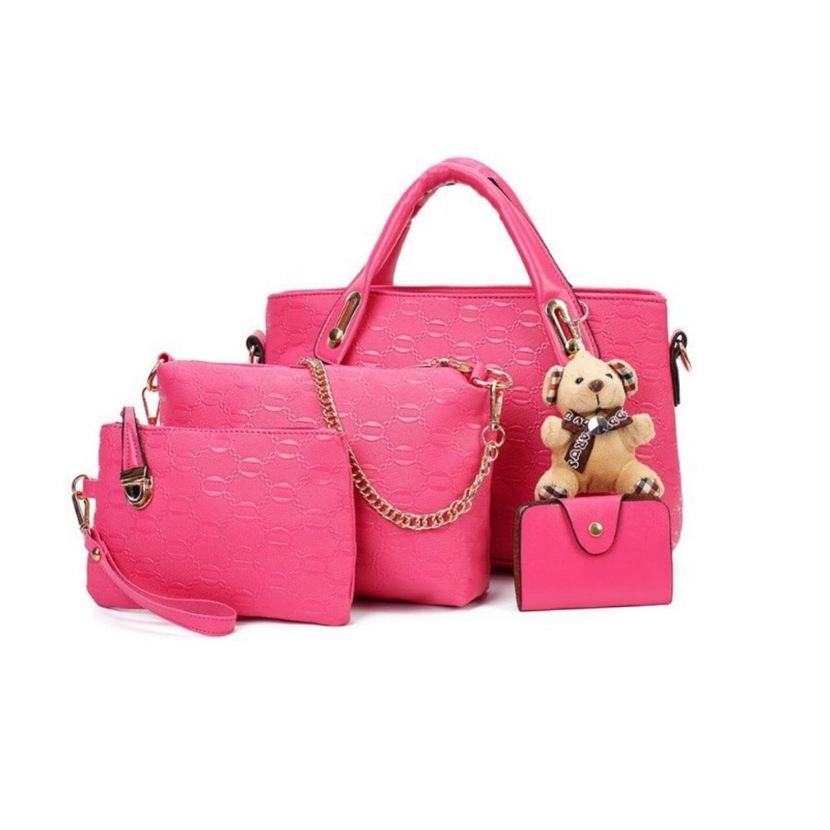 ‌4-Piece Women's Handbag Set - Leather Messenger, Tote & Purse (Rose Red)‌