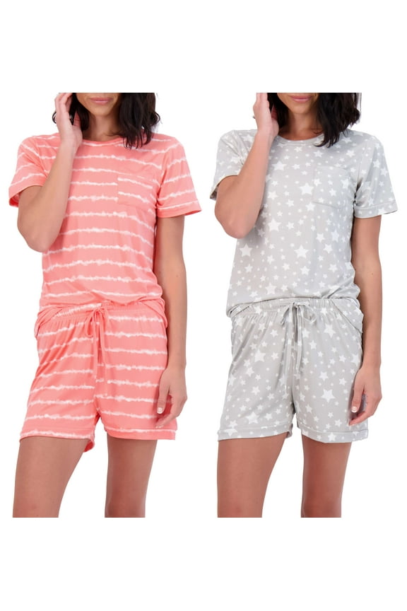 2 Pack: Ultra Soft Women’s Pajama Set Short Sleeve and Shorts Lounge & Sleepwear (Available In Plus)