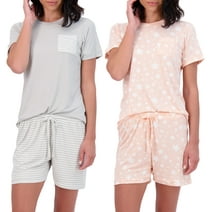 4 Piece: Women’s Short Sleeve Top with Shorts Pajama Set – Ultra-Soft Lounge & Sleepwear (Available In Plus)