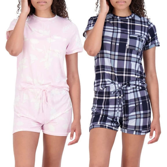 Real Essentials 2 Pack: Ultra Soft Women’s Pajama Set Short Sleeve and Shorts Lounge & Sleepwear (Available In Plus)